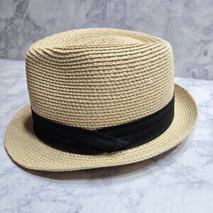 Lvaiz Classic Straw Fedora Hat Black Ribbon Band Breathable Paper Straw Mob